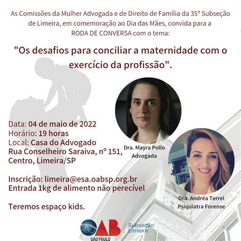 Evento na OAB Limeira debate desafios da maternidade e exercício da