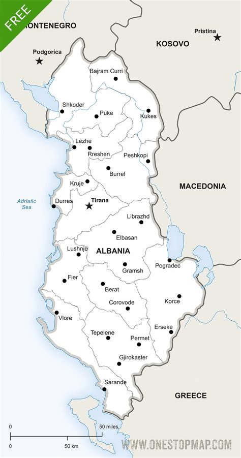 Free Vector Map of Albania Outline | One Stop Map