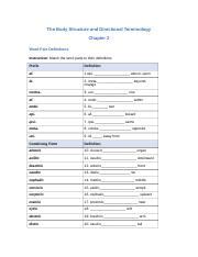 Worksheet Rtf The Body Structure And Directional Terminology Chapter