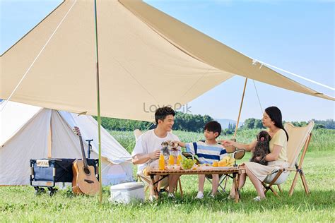 A Family With A Pet Dog Outdoor Camp Picture And HD Photos | Free ...