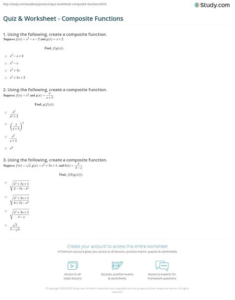 Composite Function Worksheet Pdf