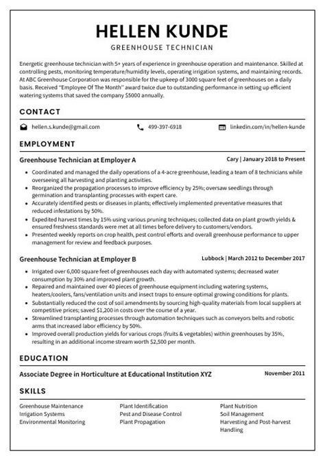 Greenhouse Technician Resume Cv Example And Writing Guide