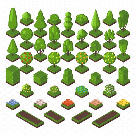 Green Isometric Tree Vector Set Isometric Illustration Isometric Art