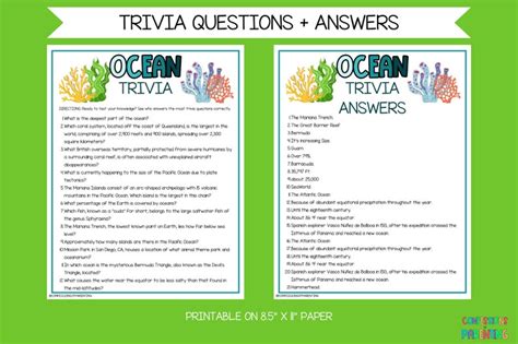 Ocean Trivia Trivia For Classroom Printable Trivia Trivia For Kids Fun