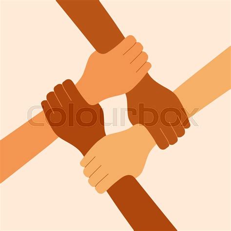 Four Diverse Hands Holding Each Other Stock Vector Colourbox