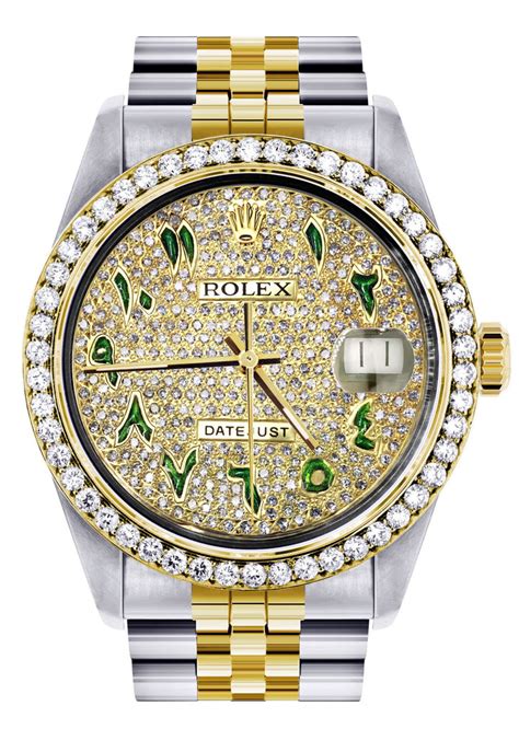 Womens Diamond Gold Rolex Watch 16233 36mm Custom Green Arabic Ful Frostnyc