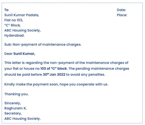 Letter Formats To Society Members For Maintenance Charges