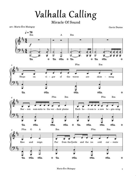 Marie Ève Mainguy Valhalla Calling Sheet Music Piano Solo In B