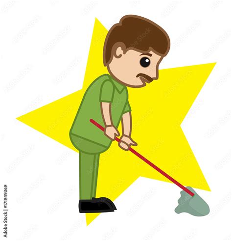 Cartoon Sweeper Cleaning Vector Clip Art Illustration Stock Vector