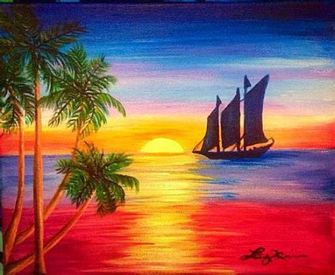 Sunset And Sailboat Acrylic Painting Sunset Painting Beautiful