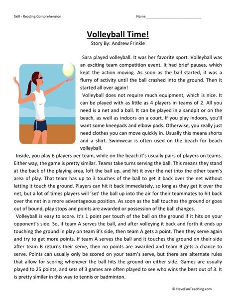 Reading Comprehension Worksheet Sports Time Collection