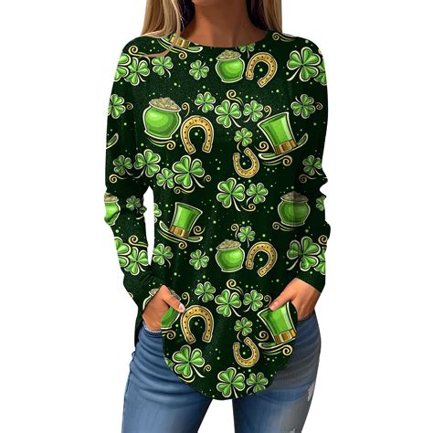 Dndkilg Womens St Patrick S Day Shirts Green Shamrock Clover Long