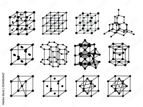 Set Of Volumetric Crystal Lattices Molecular Atomic Ionic Metallic