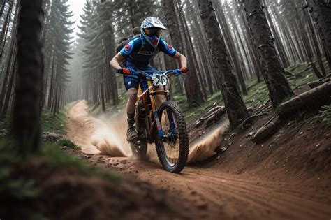 Un Hombre Montando Una Moto De Cross En El Bosque Con El N Mero En