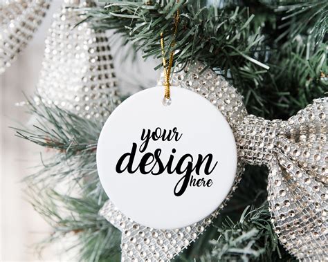 Christmas Ornament Mockup Round White Ceramic Ornament Blank Etsy Uk