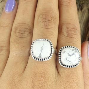 Natural White Howlite Ring Sterling Silver Ring Boho Statement