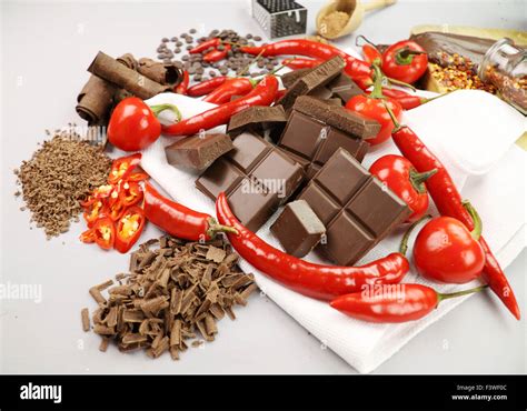 Chillies And Chocolate Stock Photo Alamy