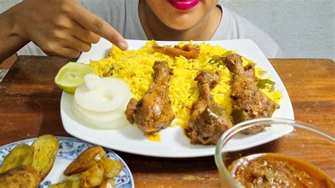 Asmr Lemon Rice 🍚and Chicken Curry Fried Eggplant Eating 😋 Indian Style👌 Sarika Asmr Youtube