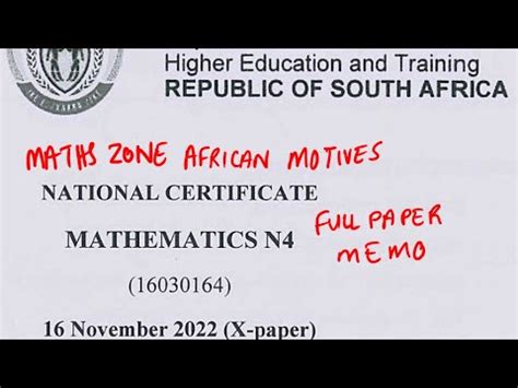 Mathematics N4 NOVEMBER 2022 FULL PAPER MEMO NATED ENGINEERING