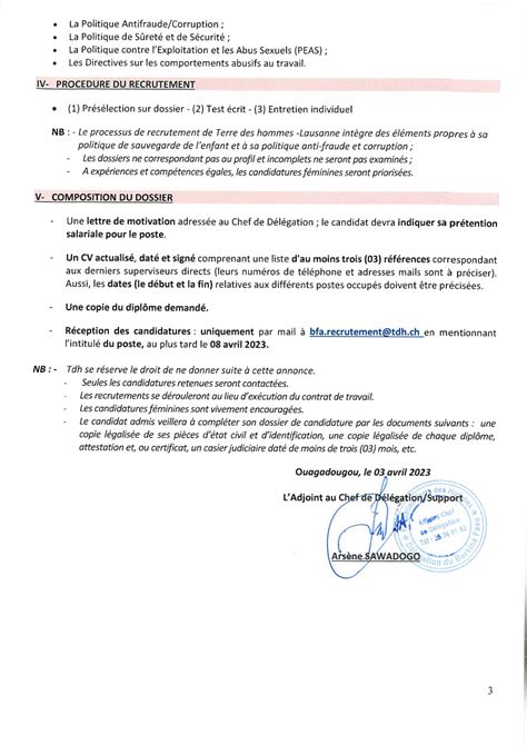 Terre Des Hommes Tdh Recrute Un Assistant Logistique Ouagadougou