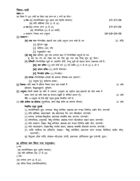 Up Board Class 11 Syllabus 2023 Pali