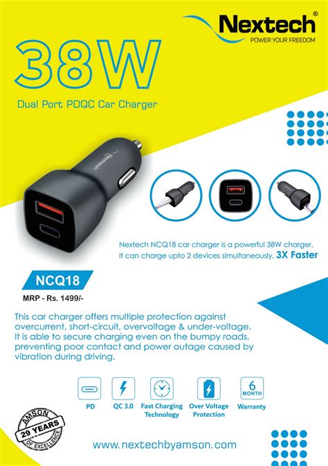 Dual Port Pdqc 38w Car Charger Nextech