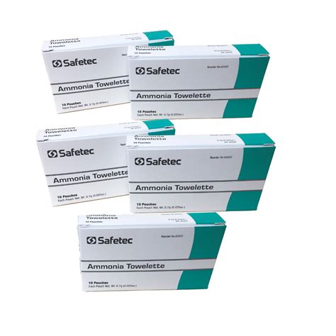 Safetec Ammonia Inhalant Towelettes First Aid 50 Total 10 Per Box 5 Boxes Easy To Use