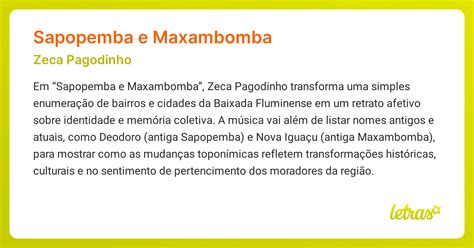 O Que É Uma Maxambomba - Significado da música SAPOPEMBA E MAXAMBOMBA (Zeca Pagodinho) - LETRAS ...