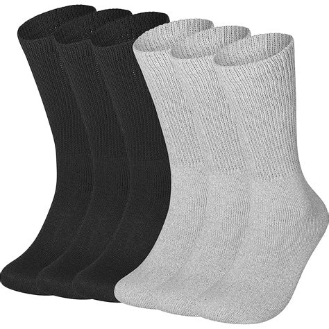 Special Essentials Non Binding Top 6 Pairs Mens Black And Grey Cotton Diabetic Crew Socks 13 15