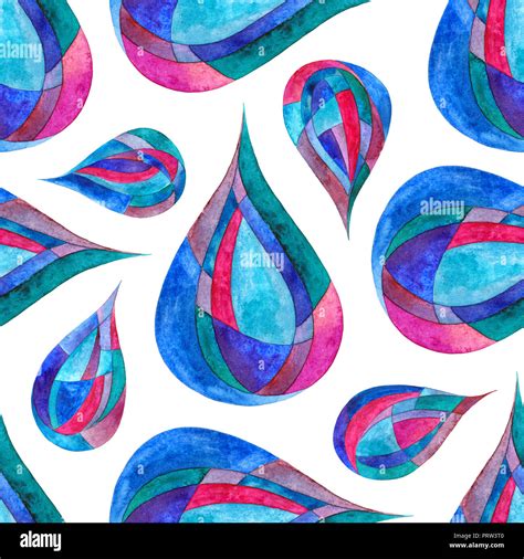 Watercolor Rain Drops Seamless Pattern Hand Painted Abstract Colorful