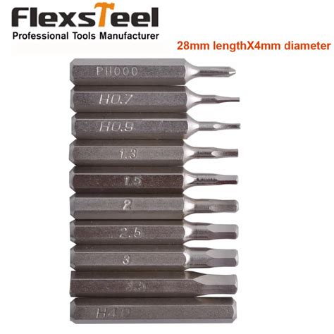 Flexsteel 10pc Cr V Hex Bit Set Includes H0 7 H0 9 H1 3 H1 5 H2 0 H2 5