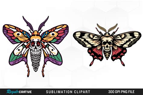 Watercolor Skull Moth Illustration Png Graphic By Regulrcrative