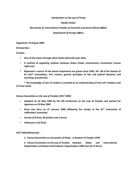 Introduction On The Law Of Treaty Art Of The Statute Of Icj Int