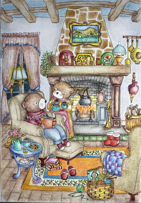 A Drawing Of A Teddy Bear Sitting In Front Of A Fire Place