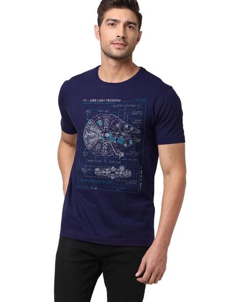 Buy Men S Blue Millennium Falcon Blueprint Raphic Printed T Shirt