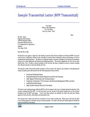 Fillable Online Fns Usda Sample Transmittal Letter RFP Transmittal