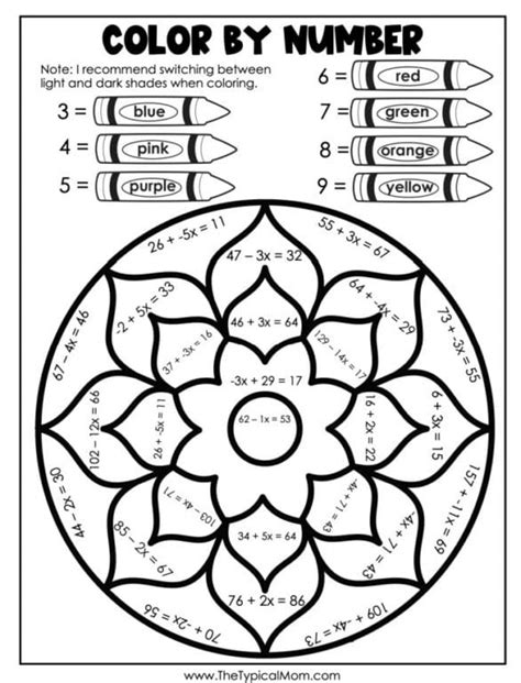 Free Printable Color By Number For Adults Algebra Coloring Pages