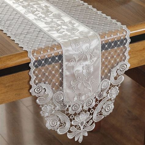 Vintage Embroidery Gray Lace Table Runner Little Tailor Studio