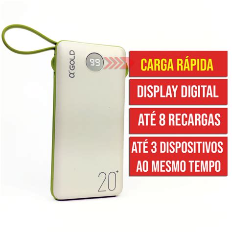 Carregador Portátil Powerbank 20 000 Mah Universal Turbo Escorrega o