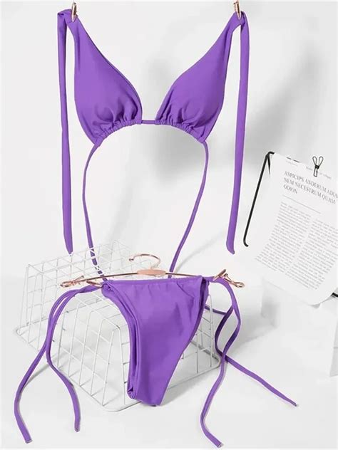 Sexy Color Halter Mini Micro Thong Bikini Female Swimsuit Women Swimwear Two Pieces Bikini