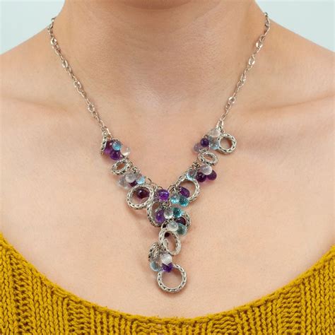 Multi Gemstone Necklace 14k White Gold