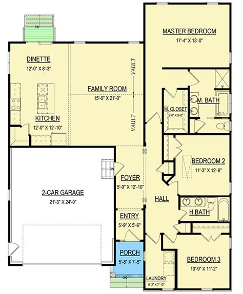 Bedroom Traditional Ranch Home Plan With Car Garage Crw