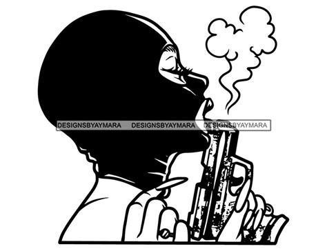 Gangster Woman Wearing Ski Mask Kissing Handgun Gun Weapon Fire Crime Long Nails Burglar Street