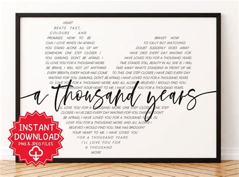 A Thousand Years Song Lyrics Wall Art Christina Perri Wedding Song