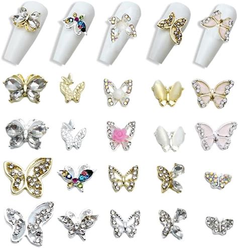 Amazon Pcs D Butterfly Nail Charms Crystals Diamonds