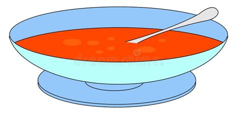 Bowl Of Hot Tomato Soup With Cream Vector Illustration On A White Background Stock Vector