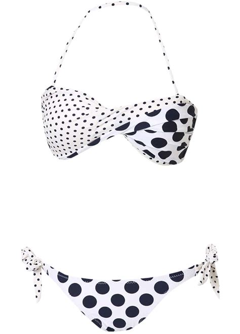 White Halter Polka Dot Bow Strapless Bandeau Bikini Shein Sheinside