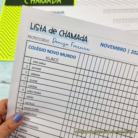 Lista de Chamada de Alunos - Editável - Pastel - Papo da Professora Denise