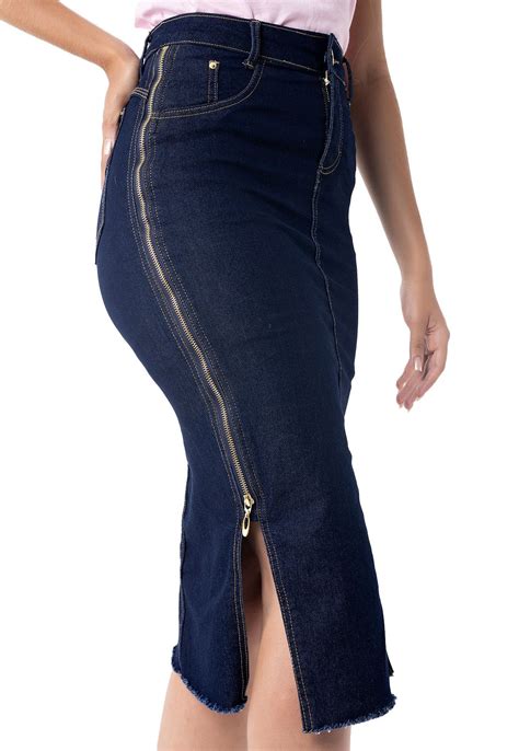 Saia Jeans Amaciada Evang Lica Midi Z Per Lateral Ref Anagrom