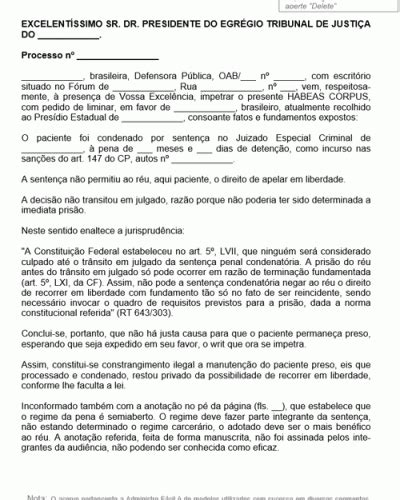 Refer Ncia Para Peti O Habeas Corpus Pedido De Liminar Modelo Gratuito